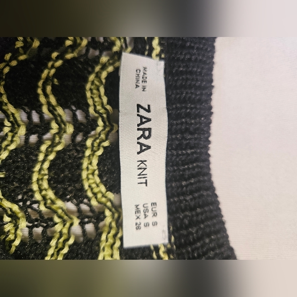 Zara-Cardigan Women's S Black And Lime 81%Cotton. - Picture 7 of 8